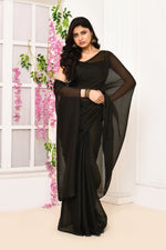 Plain chiffon tissue saree-Black