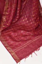 Pure handloom tussar linen saree with woven zari pallu