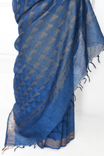 Pure handloom tussar linen saree with woven zari pallu