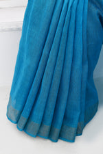 Pure handloom tussar linen saree with woven zari pallu