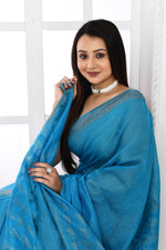 Pure handloom tussar linen saree with woven zari pallu