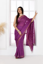 Pure handloom tussar linen saree with woven zari pallu