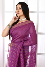 Pure handloom tussar linen saree with woven zari pallu