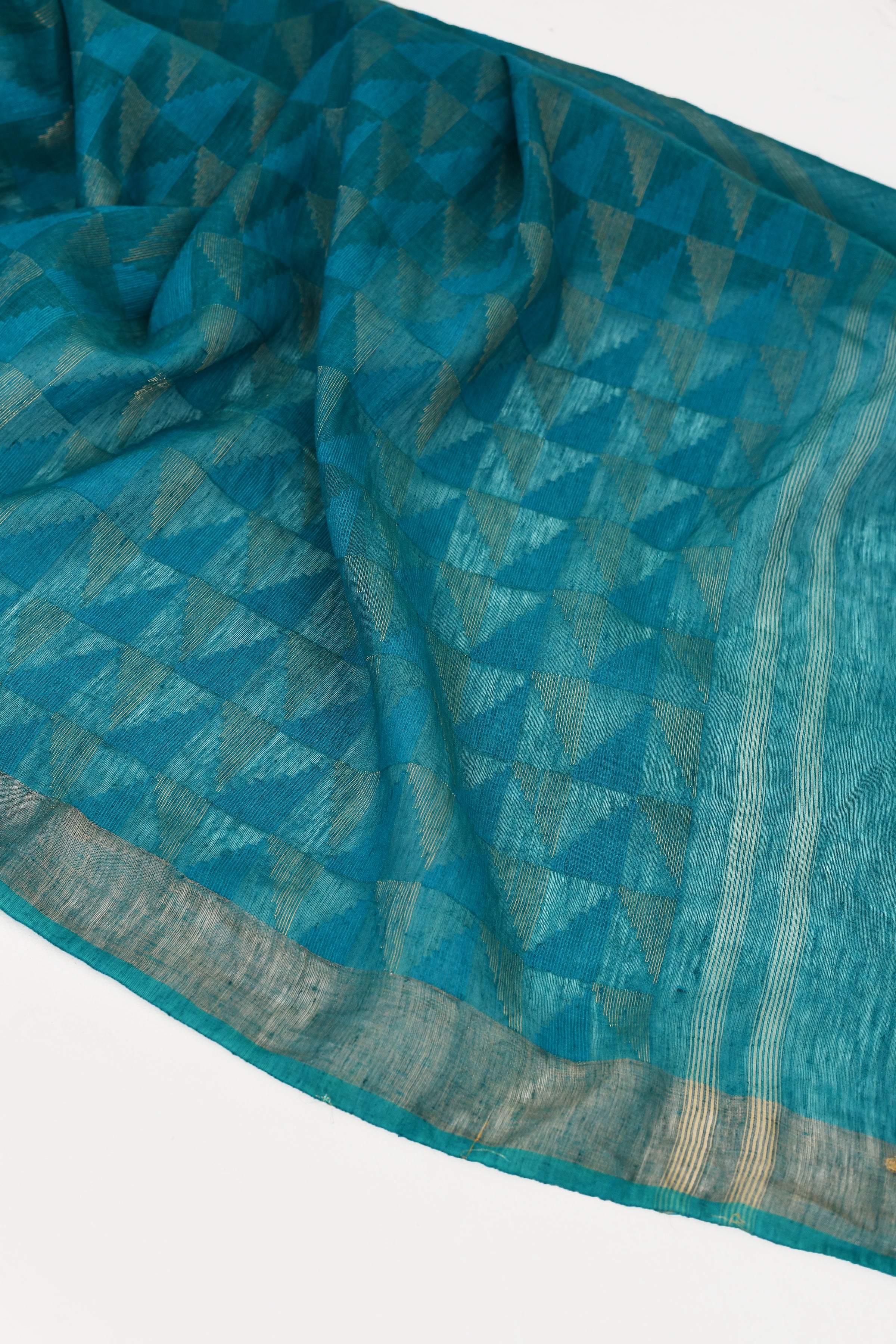 Pure handloom tussar linen saree with woven zari pallu