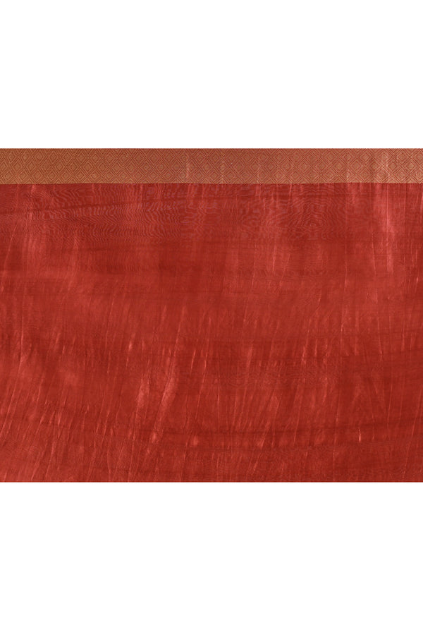 Pure handloom Banarasi katan silk saree with golden stripes pattern kadwa weaving & satin silk border-Coral