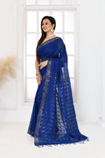 Pure handloom tussar linen saree with woven zari pallu