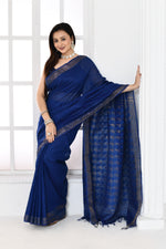 Pure handloom tussar linen saree with woven zari pallu