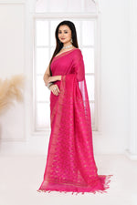 Pure handloom tussar linen saree with woven zari pallu