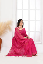 Pure handloom tussar linen saree with woven zari pallu