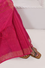 Pure handloom tussar linen saree with woven zari pallu