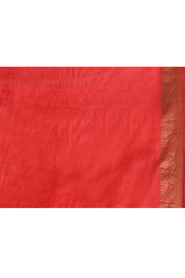 Pure tussar silk Banarasi saree with kadwa weaving-Red