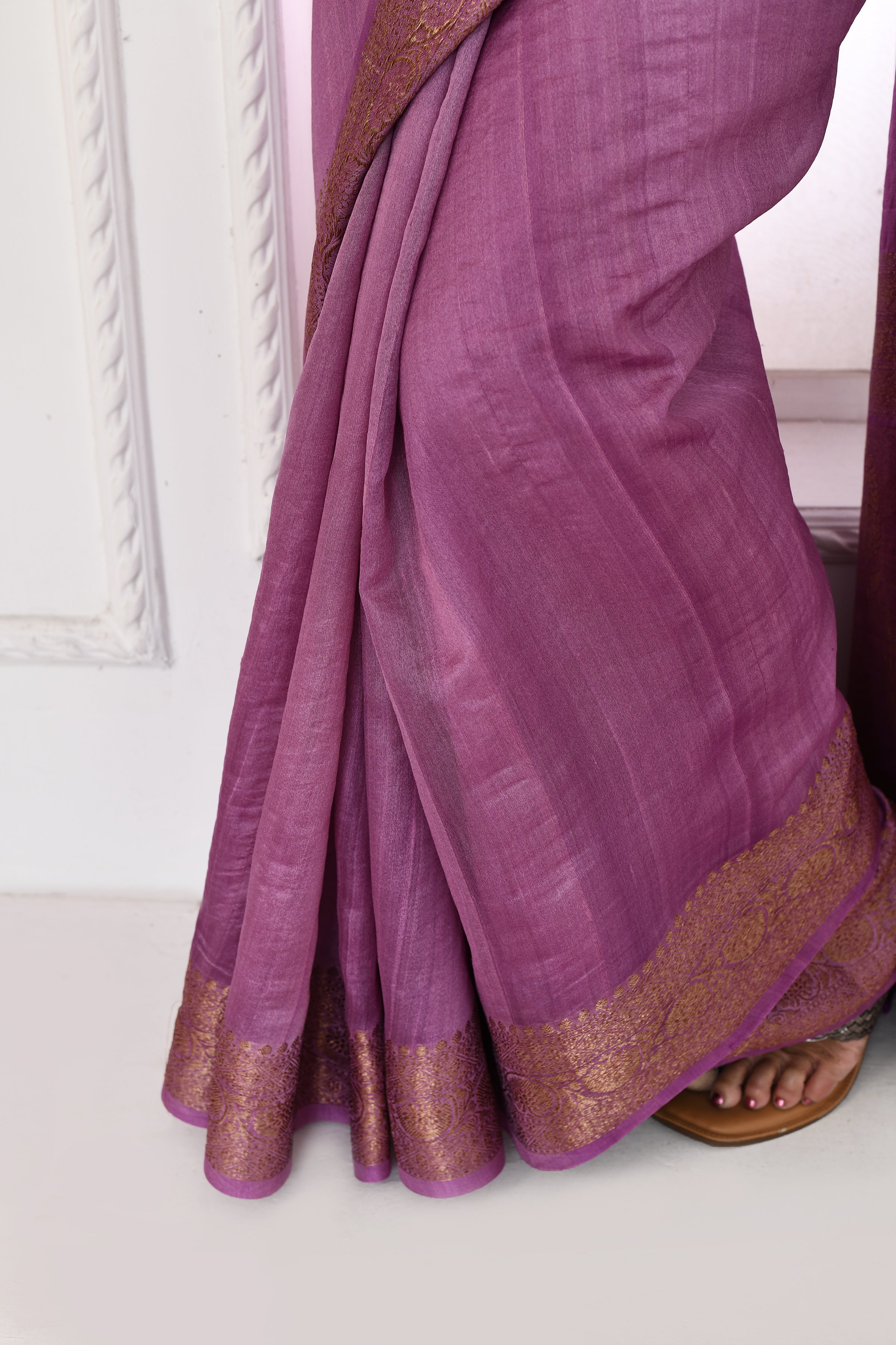 Pure tussar silk Banarasi saree with kadwa weaving-Lavender