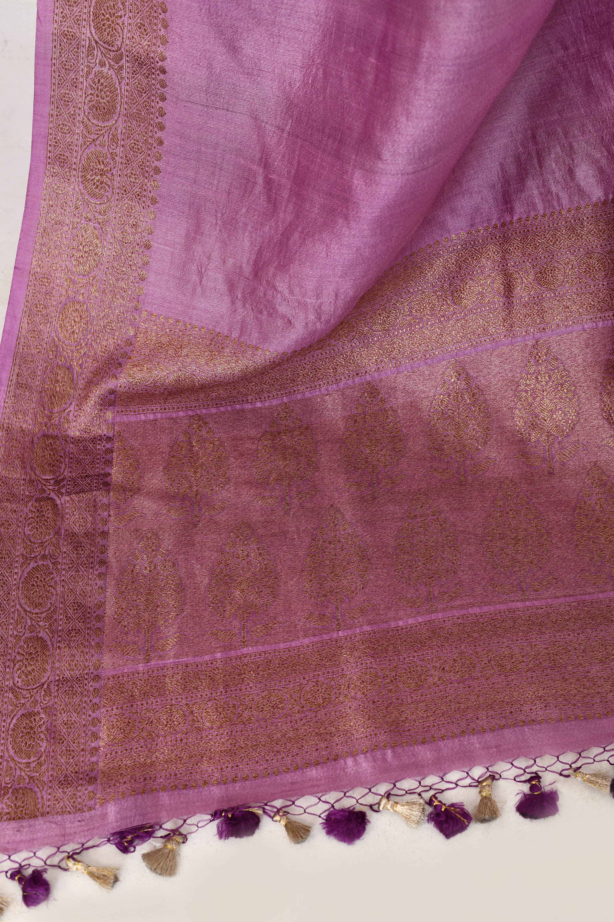 Pure tussar silk Banarasi saree with kadwa weaving-Lavender