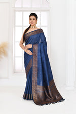 Pure tussar silk Banarasi saree with kadwa weaving-Royal blue