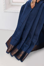 Pure tussar silk Banarasi saree with kadwa weaving-Royal blue