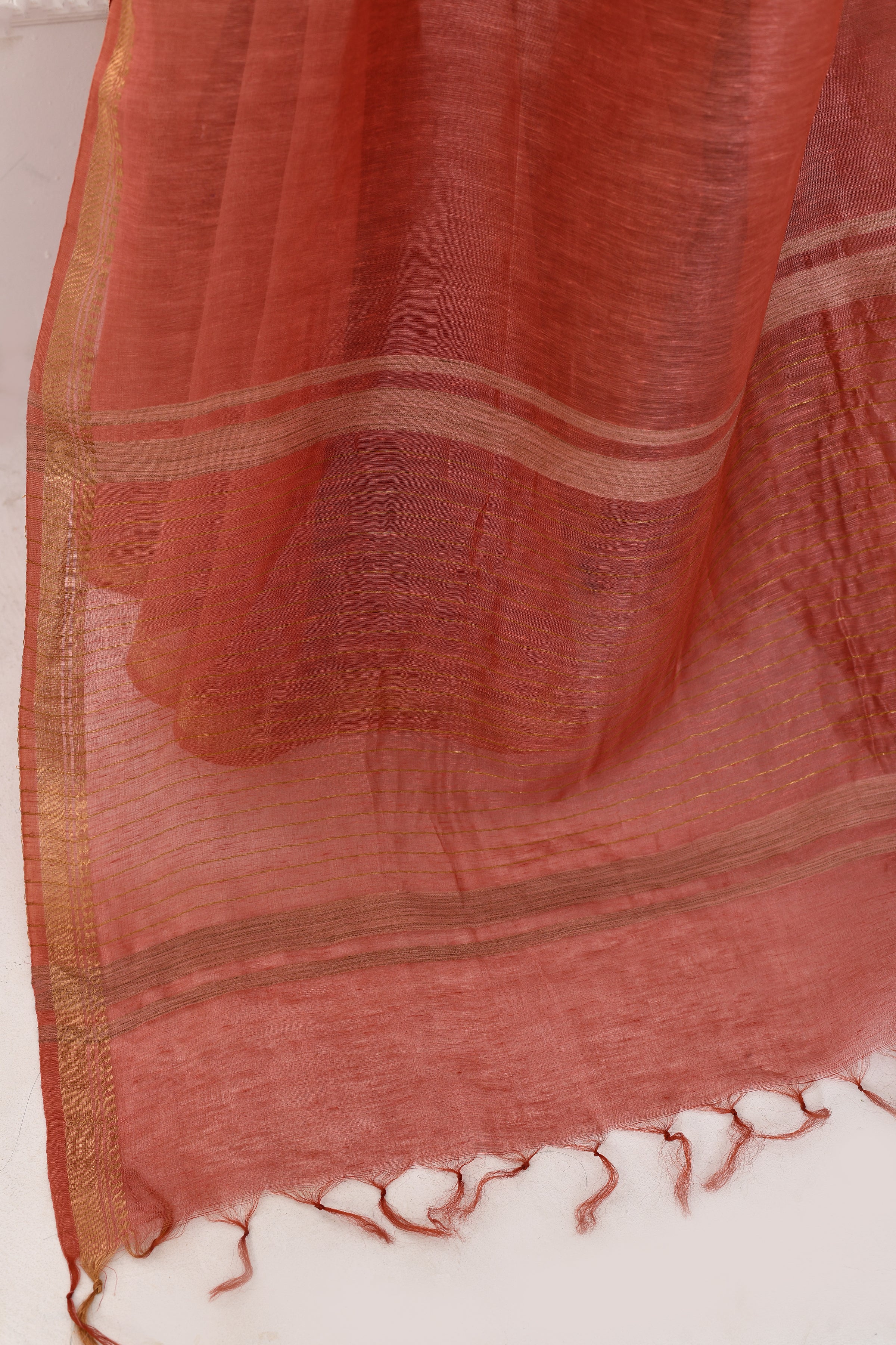 Pure tussar linen handloom saree with floral embroidered blouse