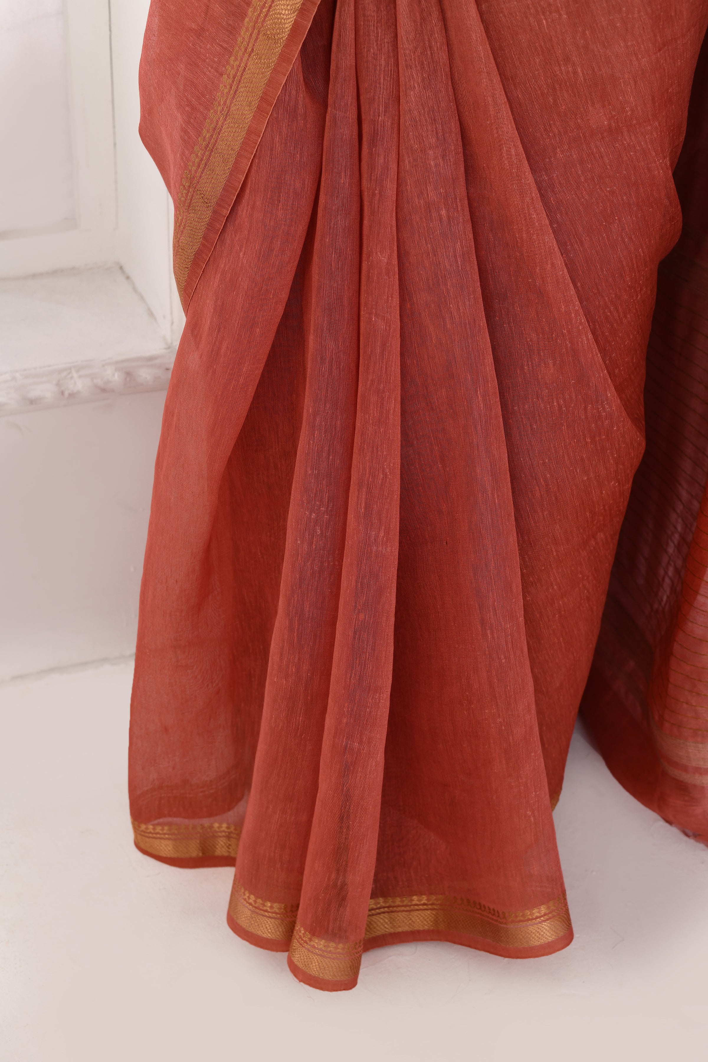 Pure tussar linen handloom saree with floral embroidered blouse