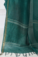 Pure tussar linen handloom saree with floral embroidered blouse