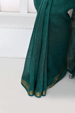 Pure tussar linen handloom saree with floral embroidered blouse