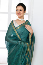 Pure tussar linen handloom saree with floral embroidered blouse