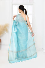 Pure tussar linen handloom saree with floral embroidered blouse