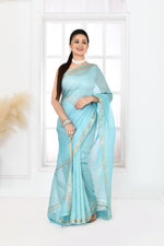 Pure tussar linen handloom saree with floral embroidered blouse