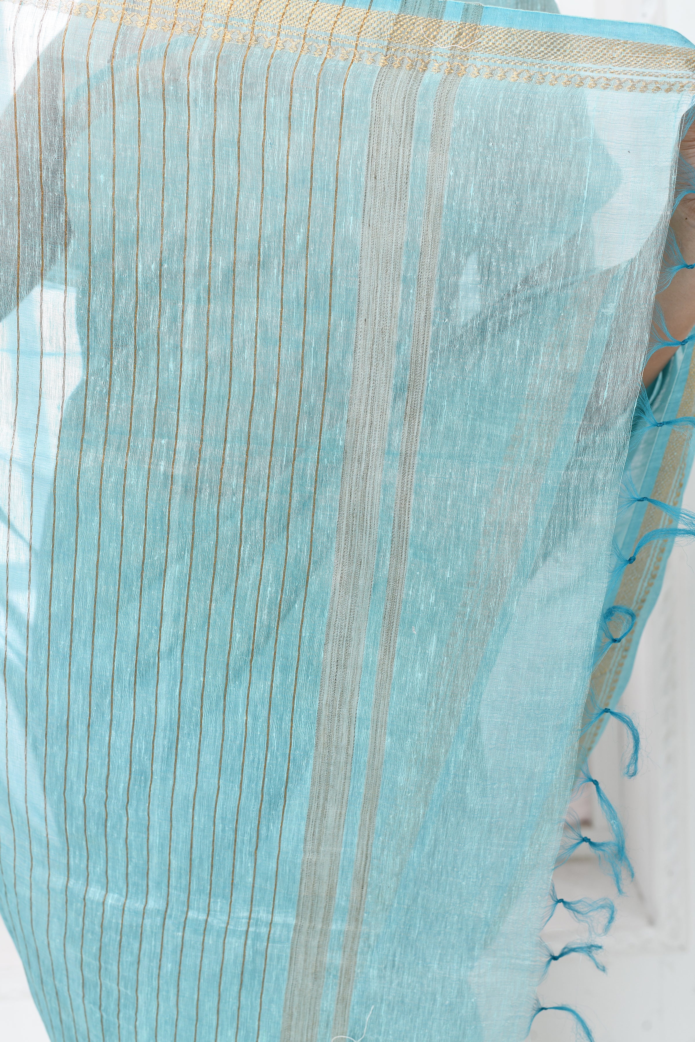 Pure tussar linen handloom saree with floral embroidered blouse