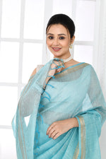 Pure tussar linen handloom saree with floral embroidered blouse