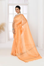 Pure tussar linen handloom saree with floral embroidered blouse