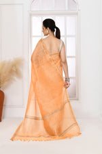 Pure tussar linen handloom saree with floral embroidered blouse