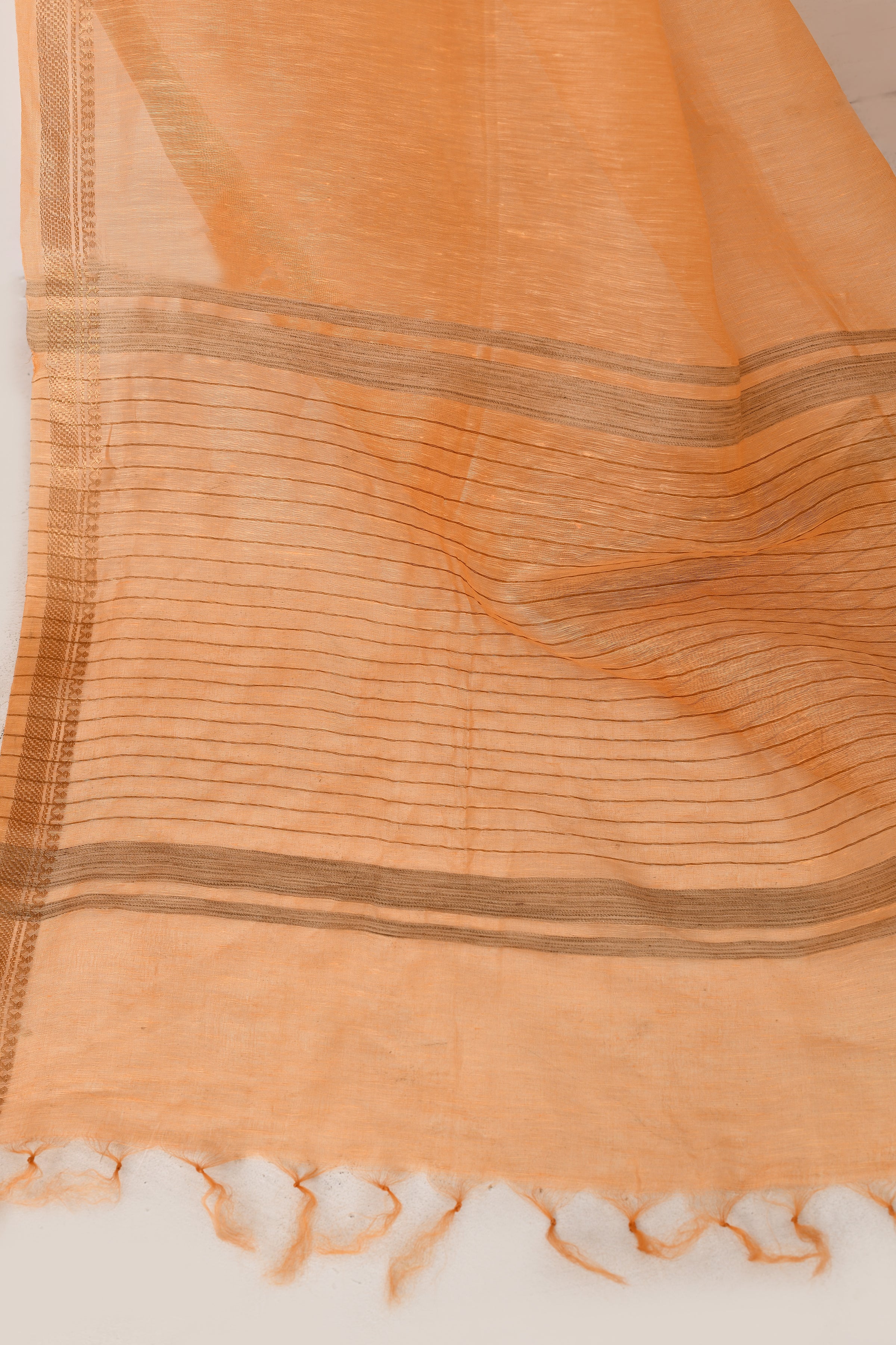 Pure tussar linen handloom saree with floral embroidered blouse