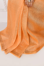 Pure tussar linen handloom saree with floral embroidered blouse