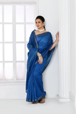 Pure tussar linen handloom saree with floral embroidered blouse