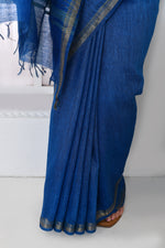 Pure tussar linen handloom saree with floral embroidered blouse