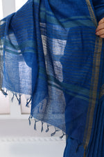 Pure tussar linen handloom saree with floral embroidered blouse