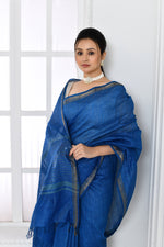Pure tussar linen handloom saree with floral embroidered blouse