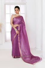 Pure tussar linen handloom saree with floral embroidered blouse