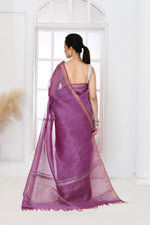 Pure tussar linen handloom saree with floral embroidered blouse