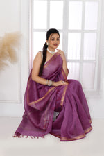 Pure tussar linen handloom saree with floral embroidered blouse