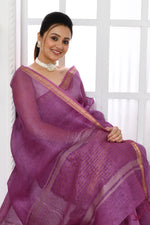 Pure tussar linen handloom saree with floral embroidered blouse