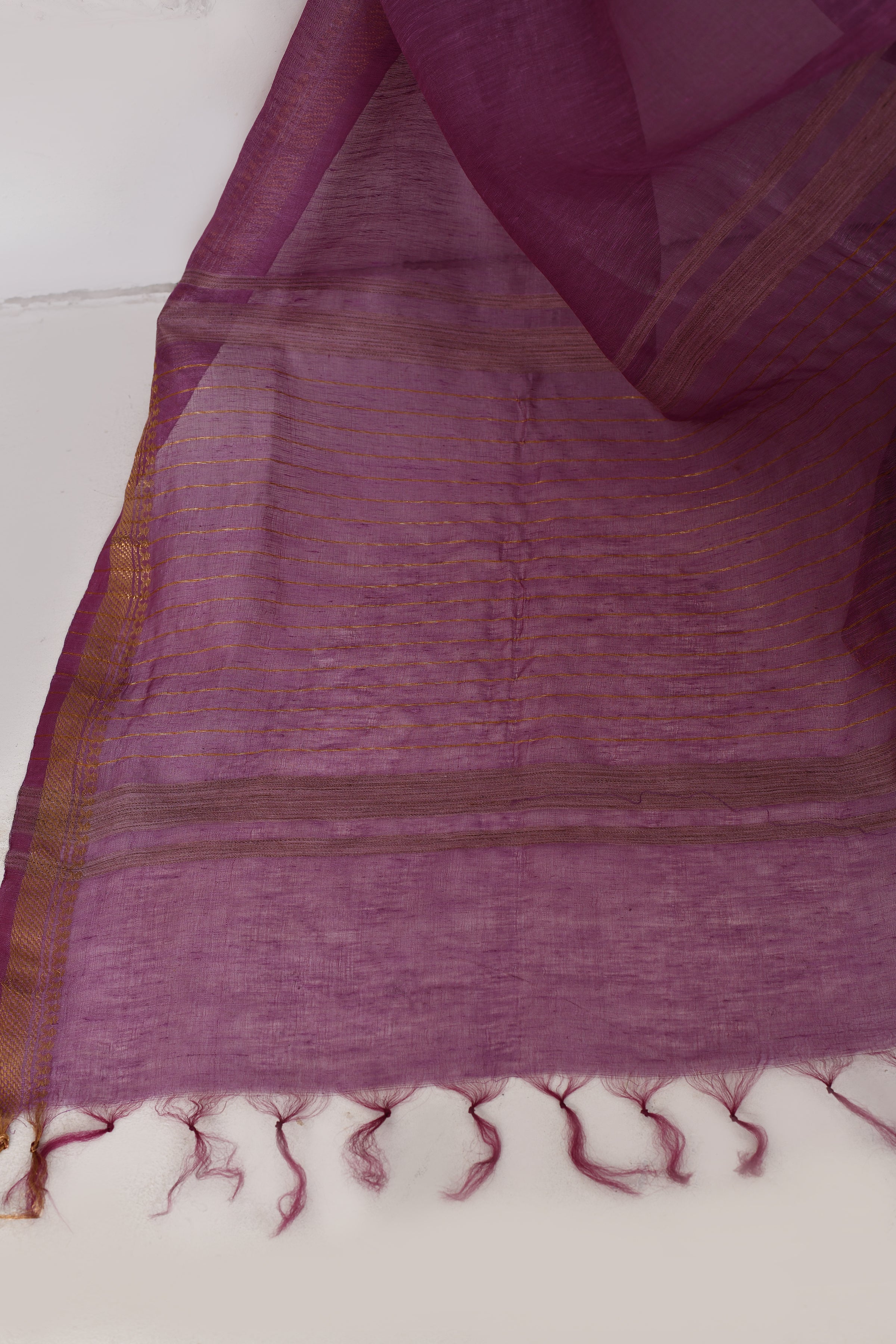 Pure tussar linen handloom saree with floral embroidered blouse