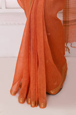 Pure tussar linen handloom saree with floral embroidered blouse