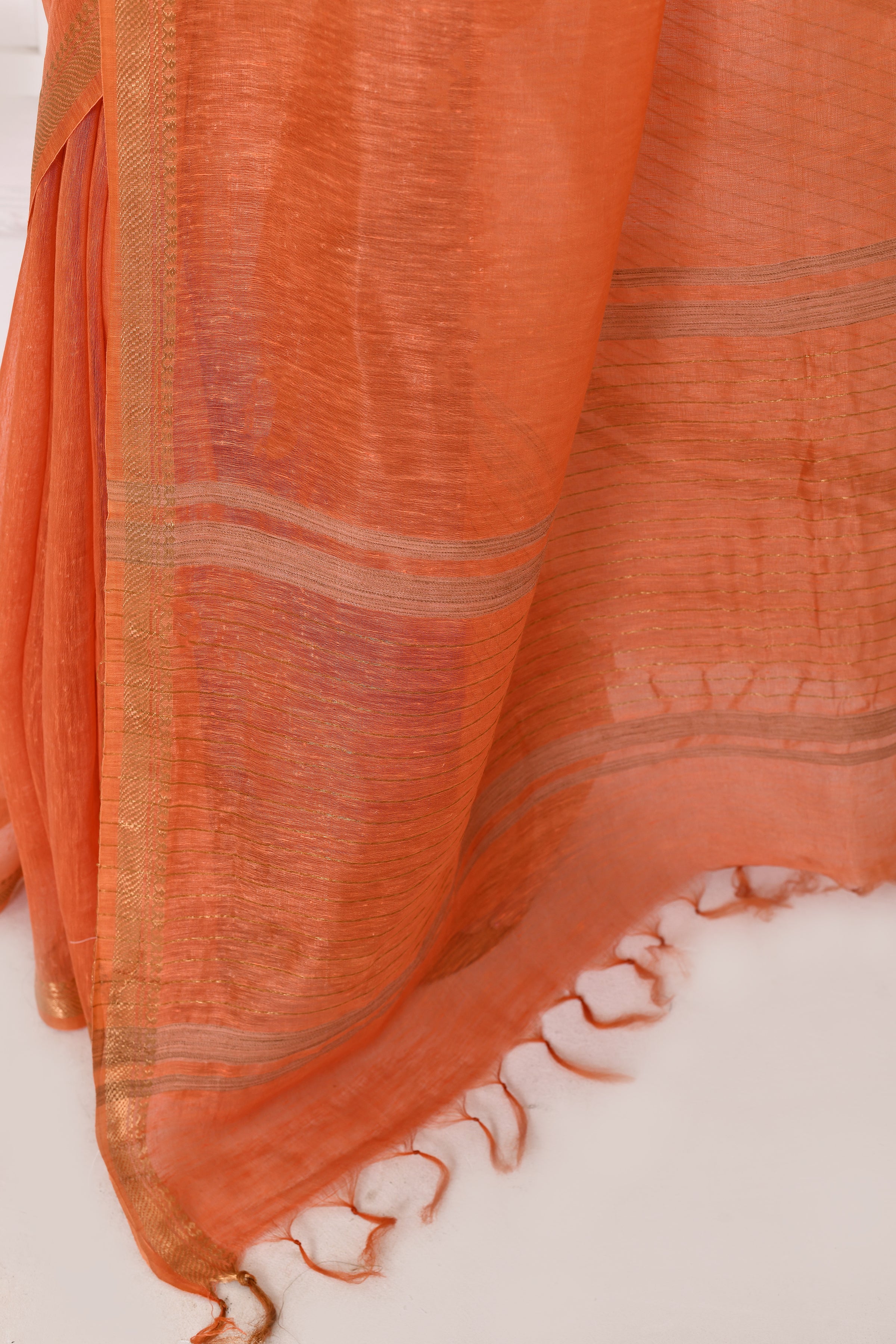 Pure tussar linen handloom saree with floral embroidered blouse