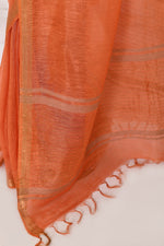 Pure tussar linen handloom saree with floral embroidered blouse