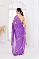 Pure tussar linen handloom saree with floral embroidered blouse