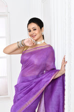 Pure tussar linen handloom saree with floral embroidered blouse