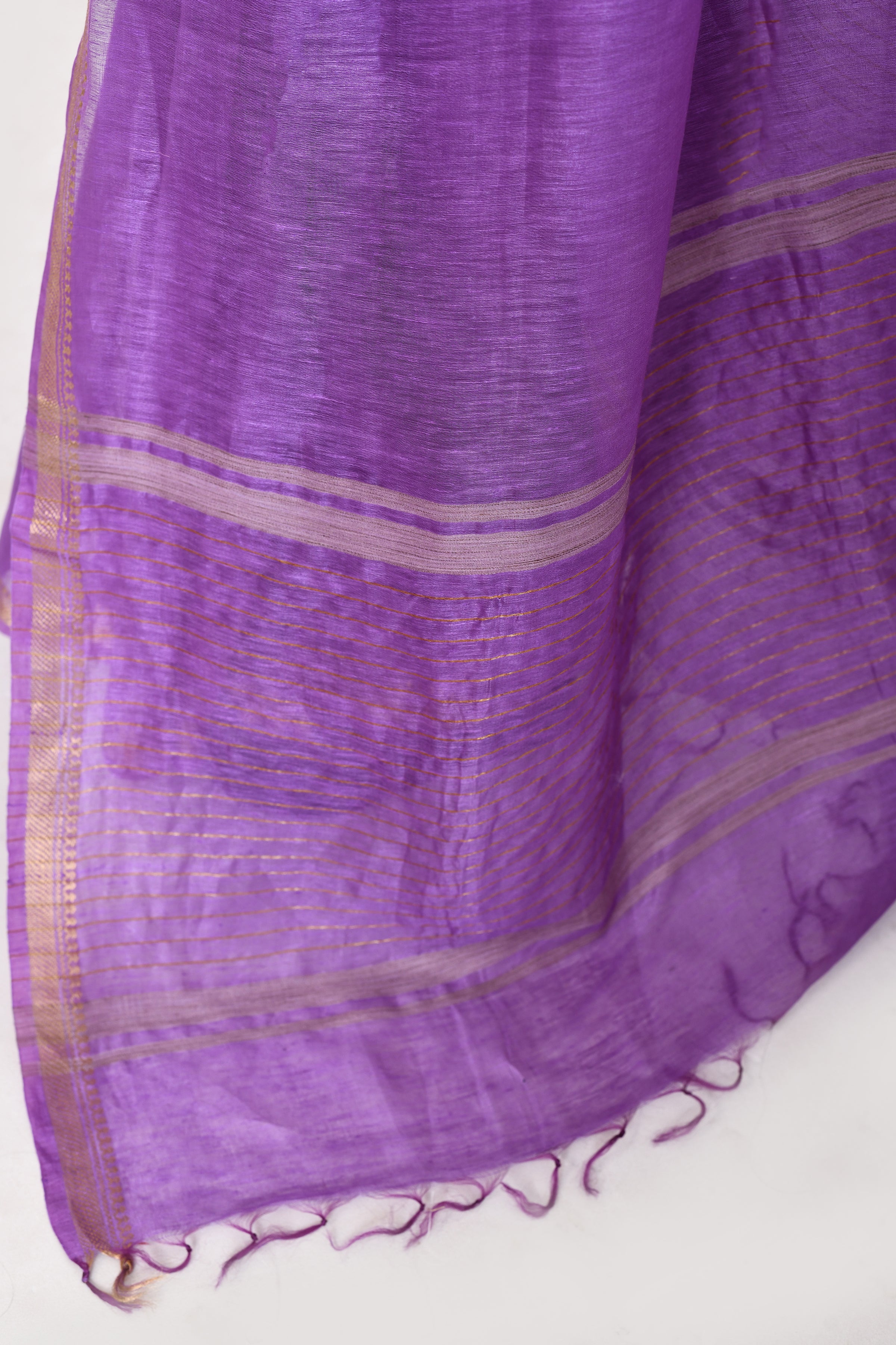 Pure tussar linen handloom saree with floral embroidered blouse