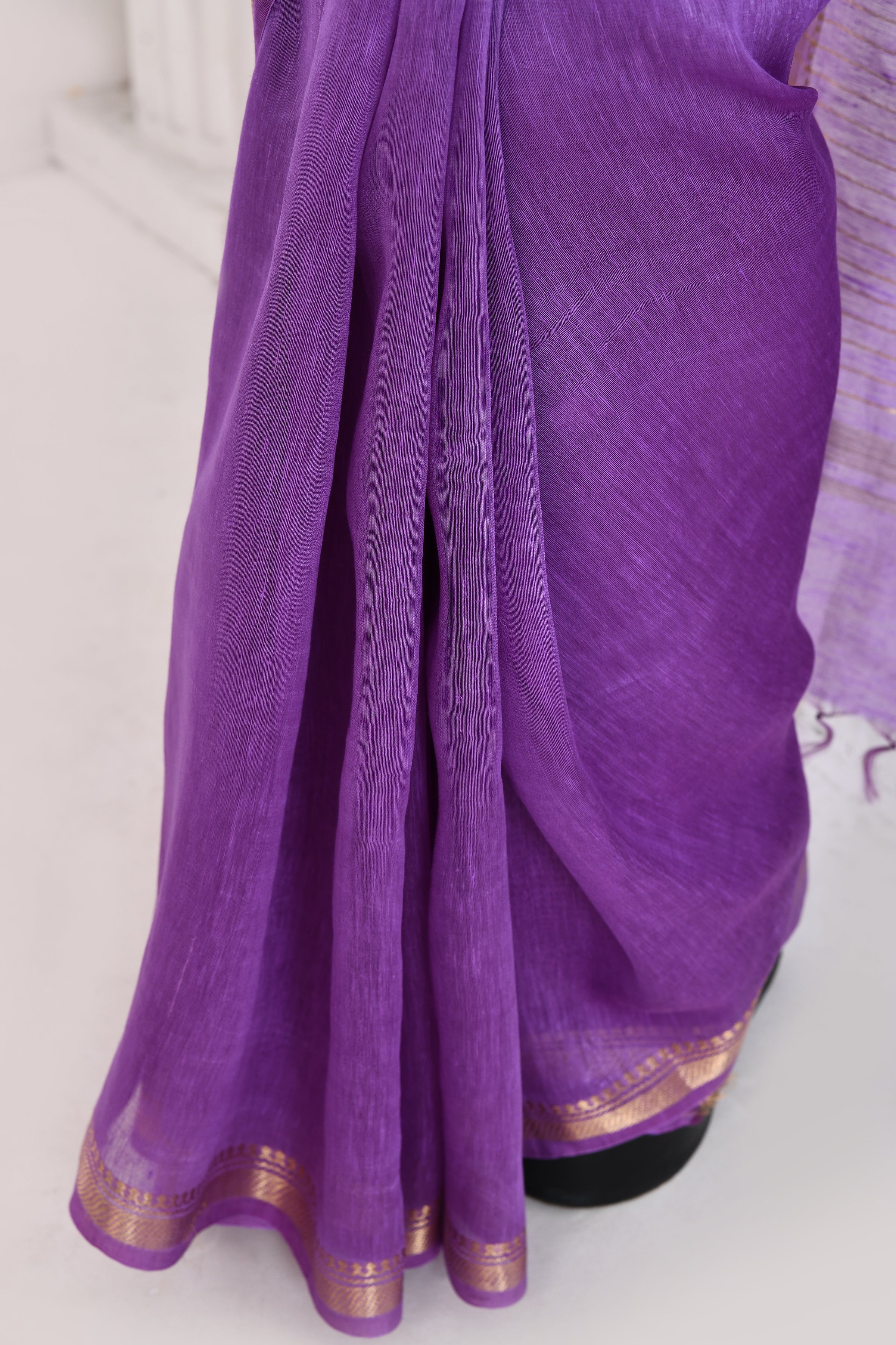Pure tussar linen handloom saree with floral embroidered blouse