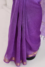 Pure tussar linen handloom saree with floral embroidered blouse