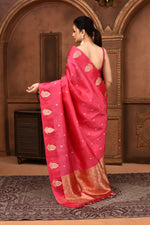 Pure katan silk kadwa Banarasi saree with golden & silver zari floral motifs & satin silk border-Onion pink